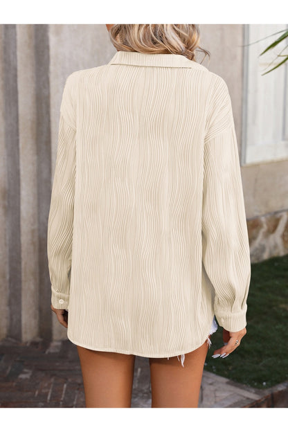 Mandy Sheer Button-Up Dropped Shoulder Shirt Fitggins