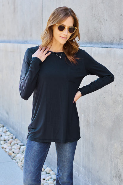 Basic Bae Full Size Round Neck Long Sleeve Top - T-Shirts - FITGGINS