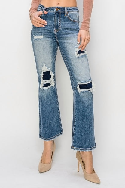 Risen Full Size High Rise Distressed Ankle Flare Jeans - Jeans - FITGGINS