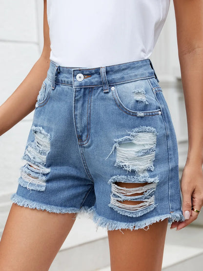 Distressed Raw Hem Denim Shorts Fitggins