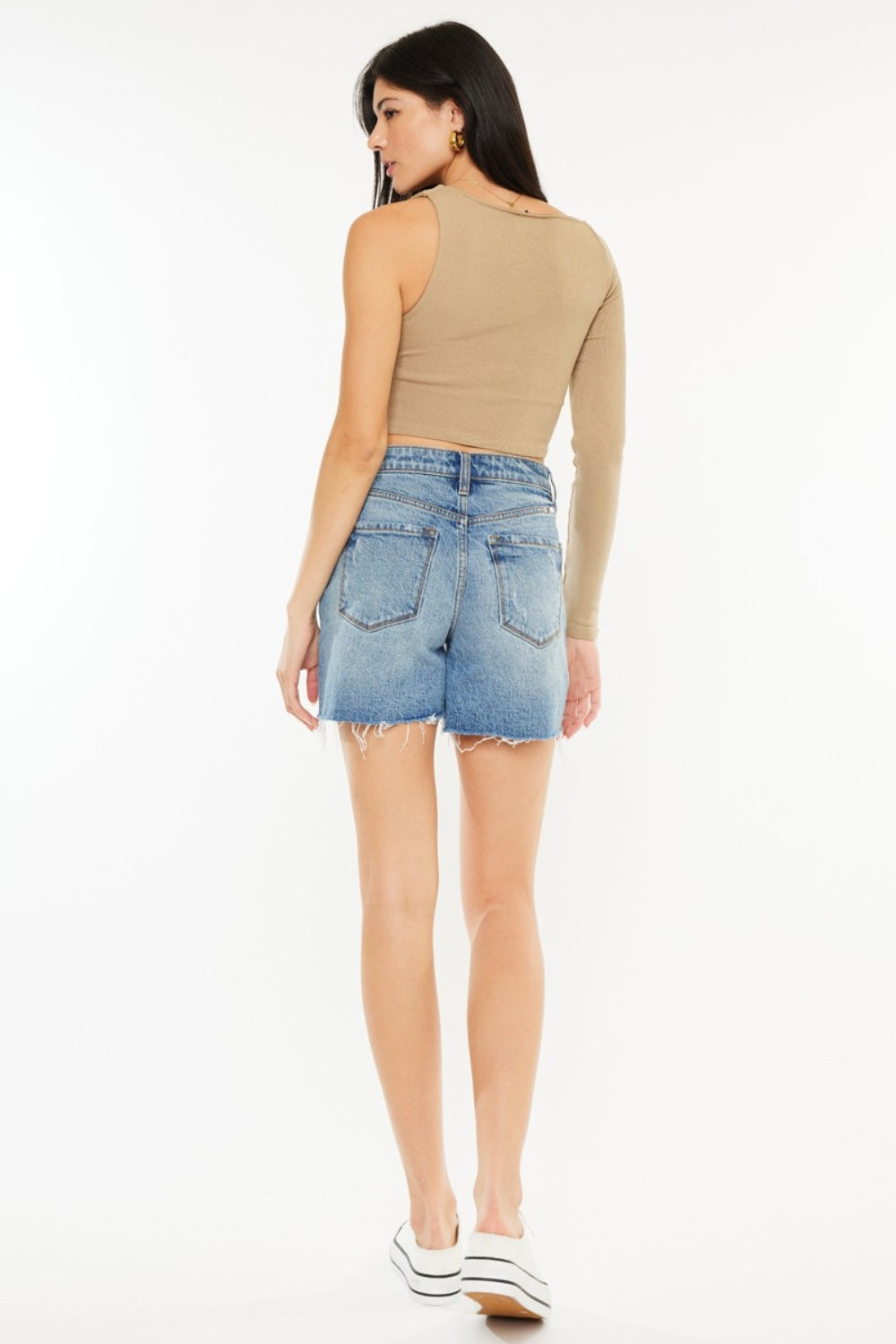 Kancan Full Size Raw Hem High Waist Denim Shorts - Denim Shorts - FITGGINS