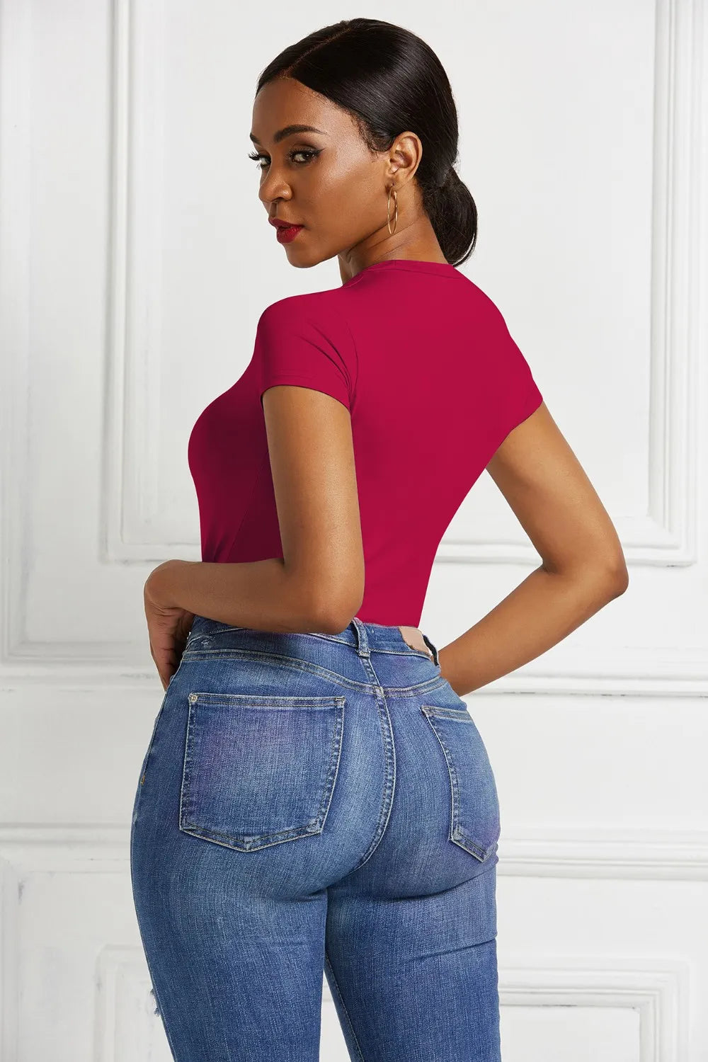 Round Neck Short Sleeve Bodysuit Fitggins