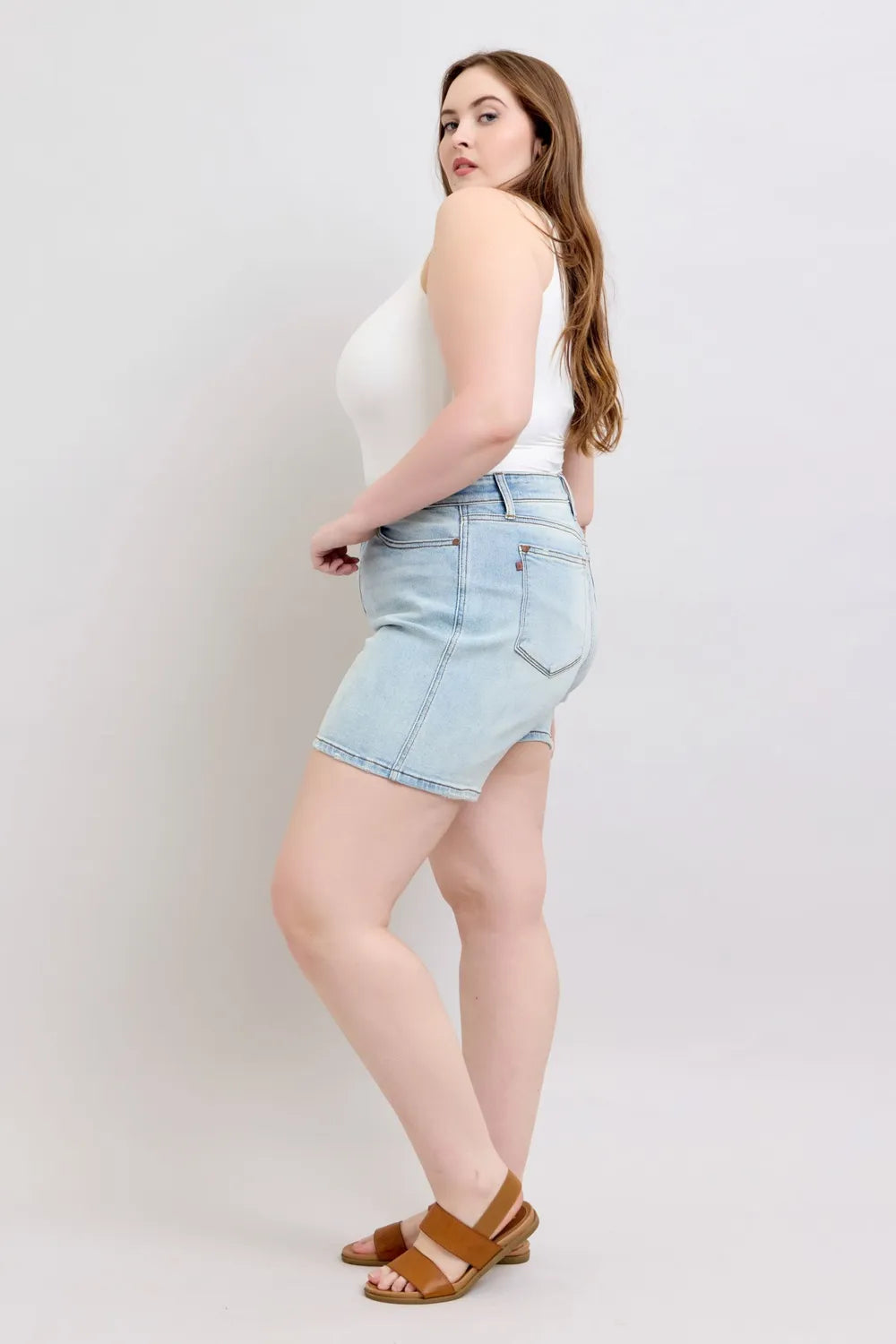 Judy Blue Full Size 2-Button Denim Shorts with Pockets — Plus Size Fitggins