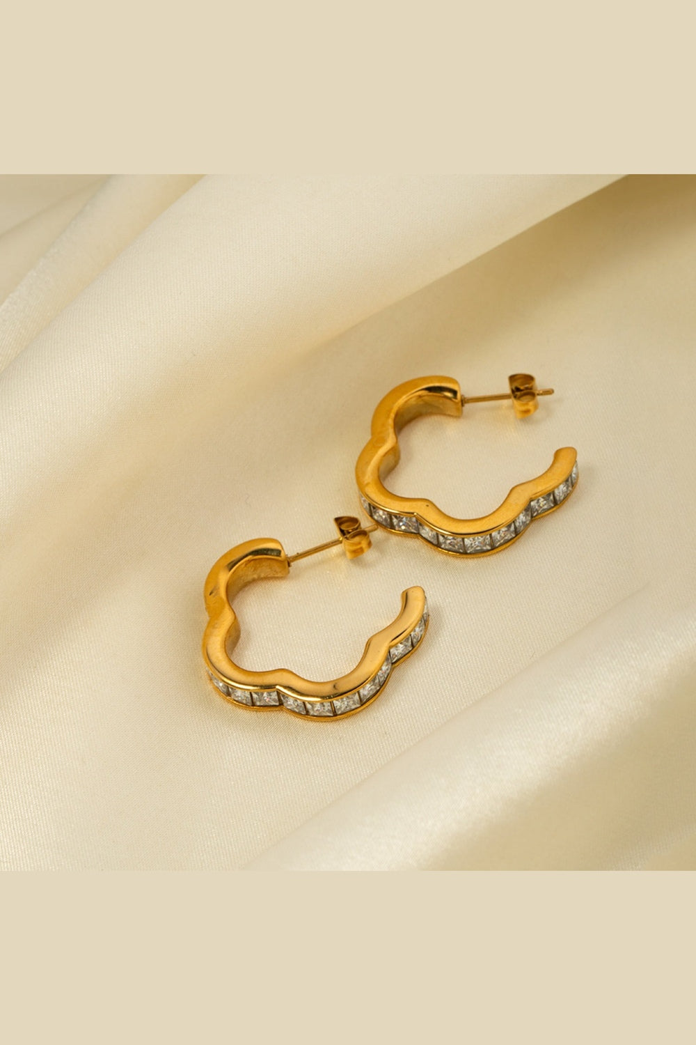 Stainless Steel Inlaid Zircon C-Hoop Earrings - Earrings - FITGGINS