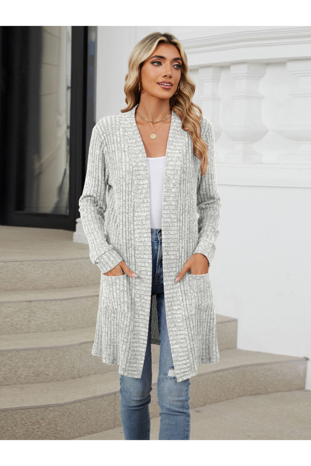 Open Front Long Sleeve Cardigan - Cardigans - FITGGINS