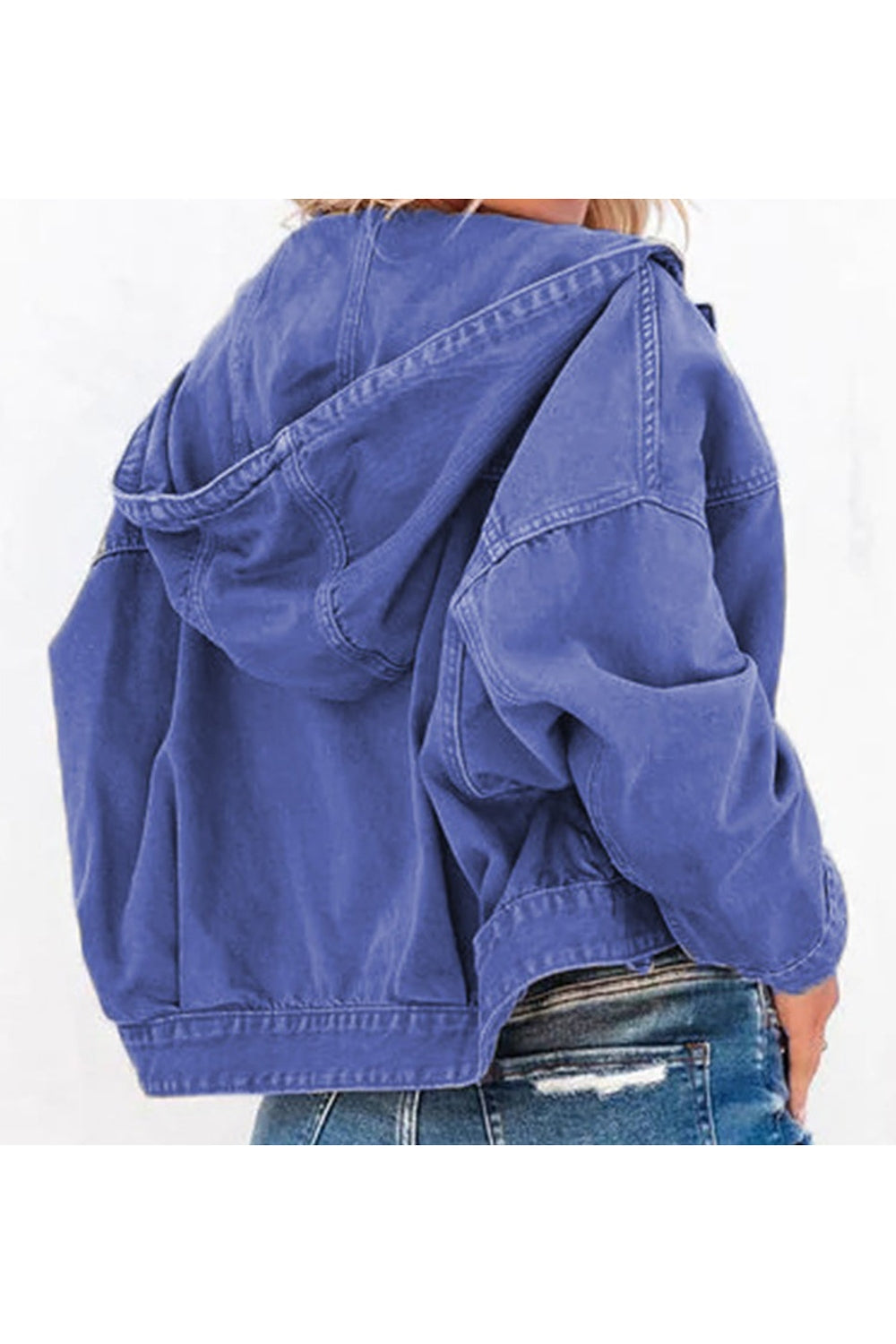 Hooded Dropped Shoulder Denim Jacket - Denim Jackets - FITGGINS