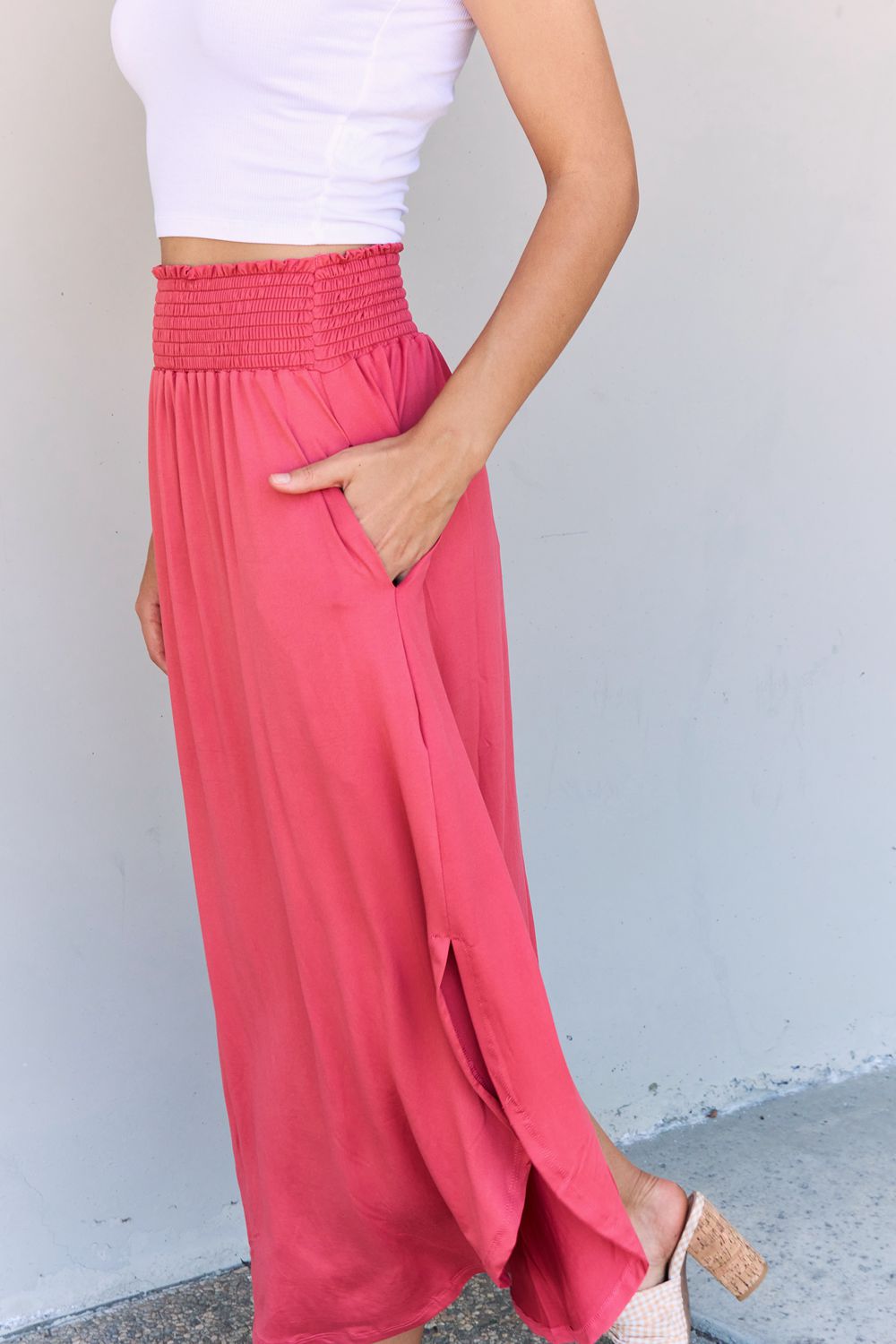 Doublju Comfort Princess Full Size High Waist Scoop Hem Maxi Skirt - Skirts - FITGGINS