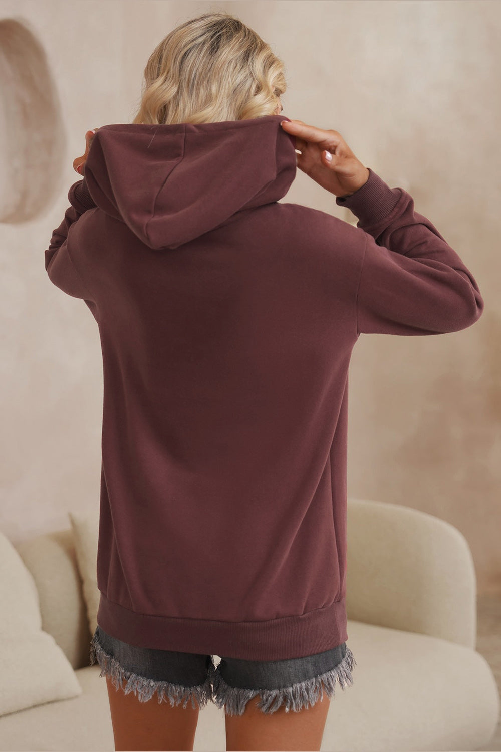 Dropped Shoulder Kangaroo Pocket Hoodie - Sweatshirts & Hoodies - FITGGINS