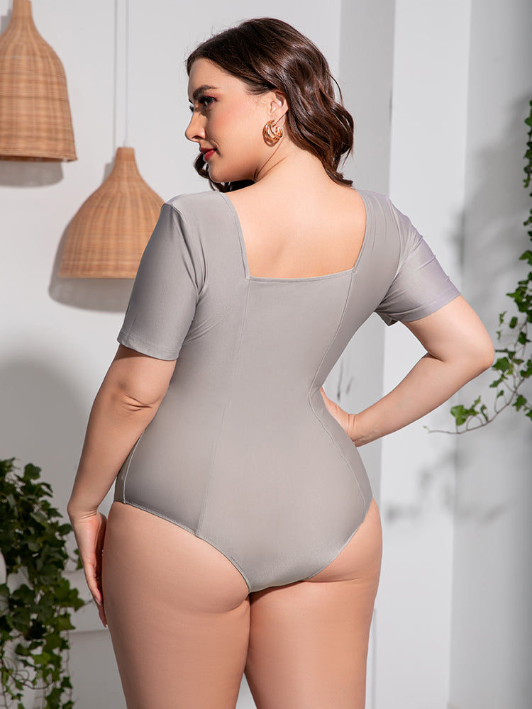 Plus Size Scoop Neck Short Sleeve One-Piece Swimsuit Fitggins