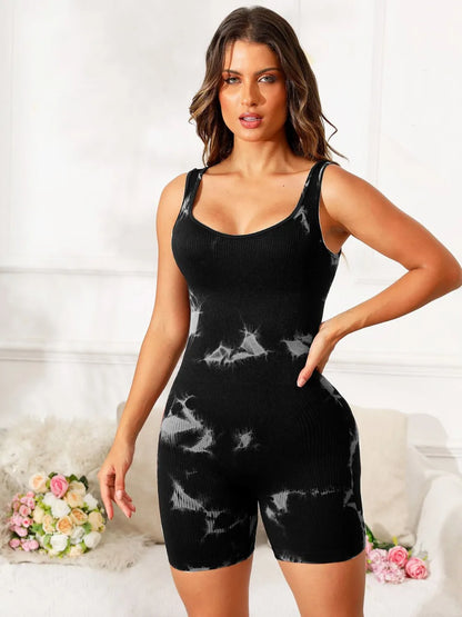 Tie-Dye Wide Strap Active Romper Fitggins