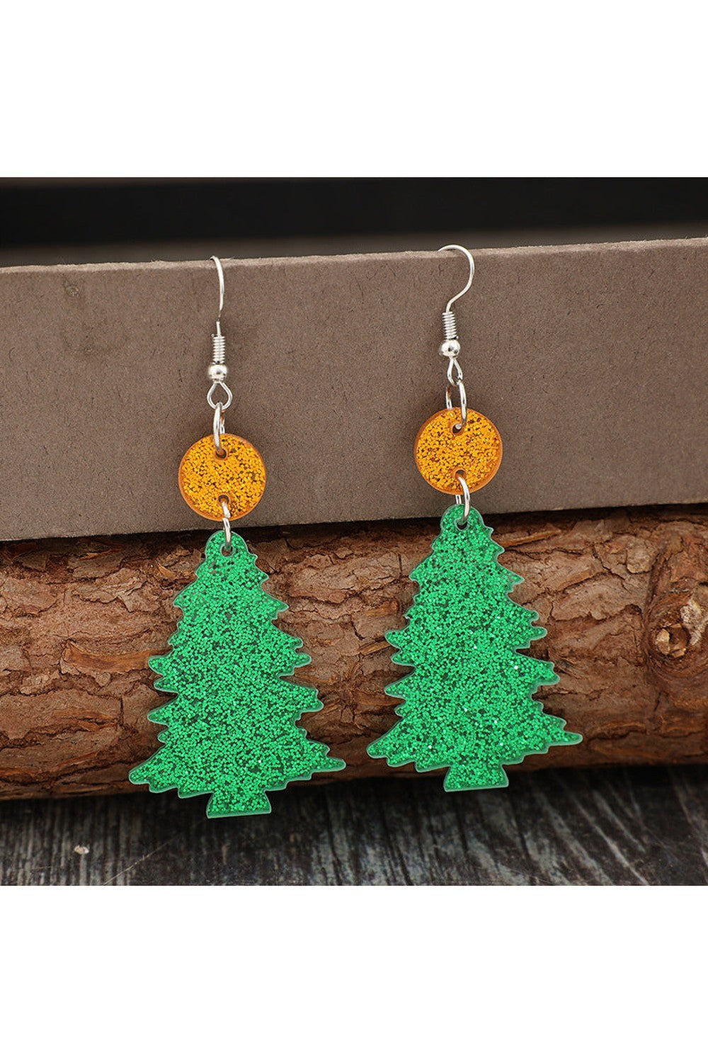 Glitter Acrylic Tree Shape Earrings - Earrings - FITGGINS