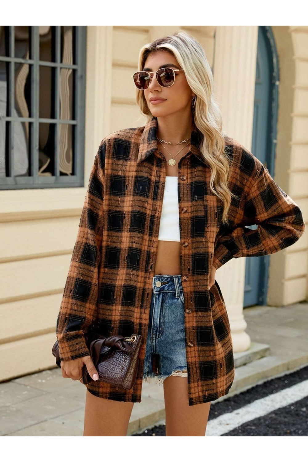 Plaid Button Up Long Sleeve Shirt - Shirts - FITGGINS