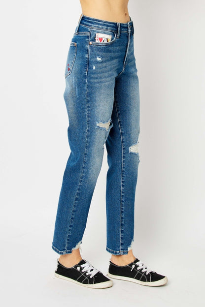 Judy Blue Full Size Distressed Boyfriend Fit Jeans - Jeans - FITGGINS