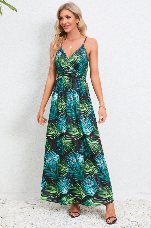 Printed Surplice Maxi Cami Dress - Casual & Maxi Dresses - FITGGINS