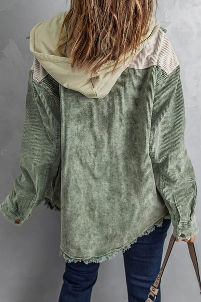 Snap Front Hooded Corduroy Shacket Fitggins