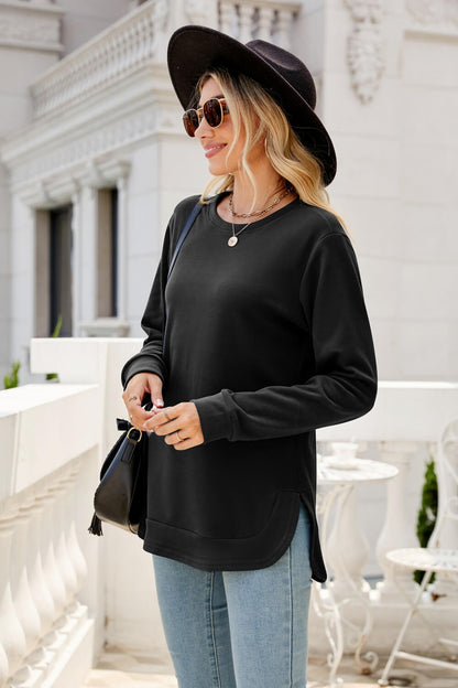 Round Neck Slit Tunic Top - T-Shirts - FITGGINS