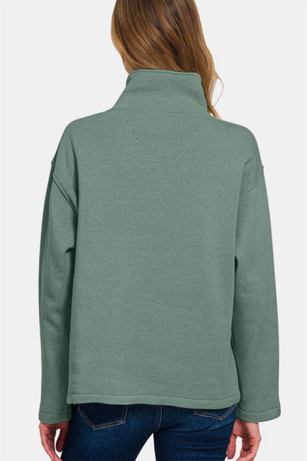 Zenana Turtleneck Half Snap Fleece Sweatshirt - Sweatshirts & Hoodies - FITGGINS