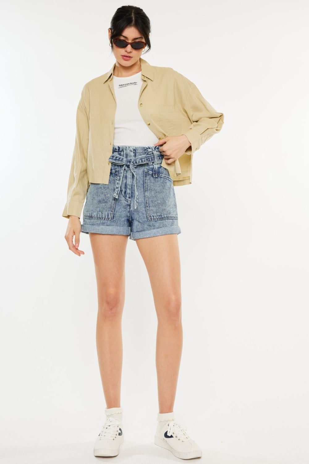 Kancan Ultra High Rise Paperbag Denim Shorts - Denim Shorts - FITGGINS