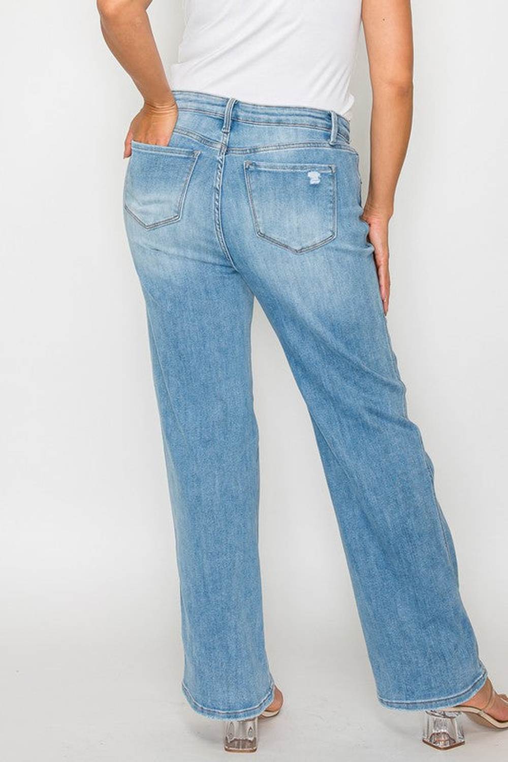 bytos Full Size Distressed High Rise Straight Jeans - Jeans - FITGGINS