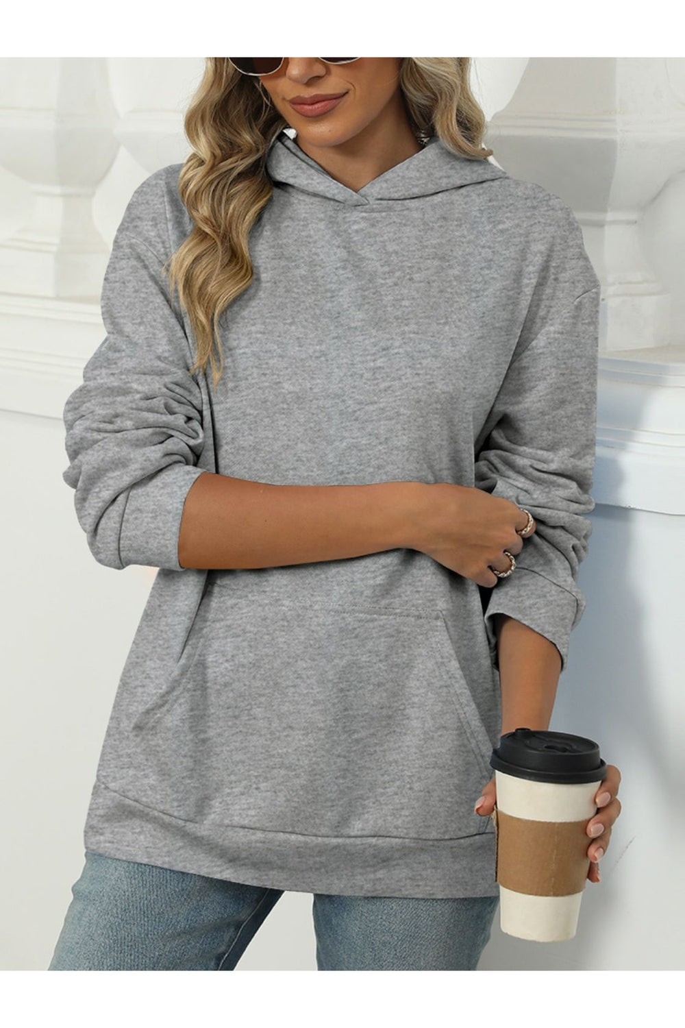 Pocketed Long Sleeve Hoodie - Sweatshirts & Hoodies - FITGGINS