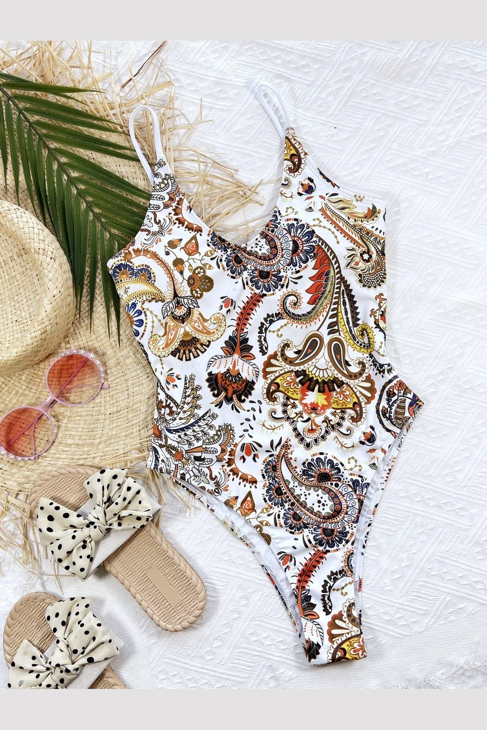 Printed Tie Back Scoop Neck One-Piece Swimsuit - Swimwear One-Pieces - FITGGINS