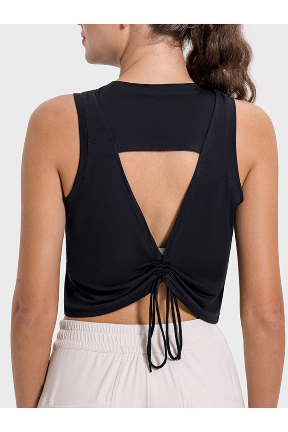 Millennia Drawstring Cutout Round Neck Active Tank - Crop Tops & Tank Tops - FITGGINS