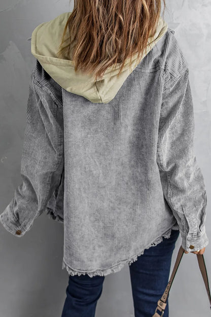 Snap Front Hooded Corduroy Shacket Fitggins