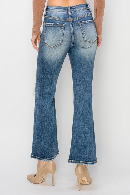 Risen Full Size High Rise Distressed Ankle Flare Jeans - Jeans - FITGGINS