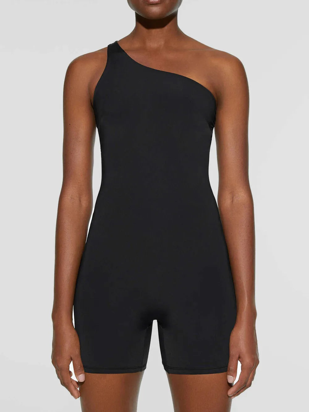 Single Shoulder Active Romper Black Fitggins