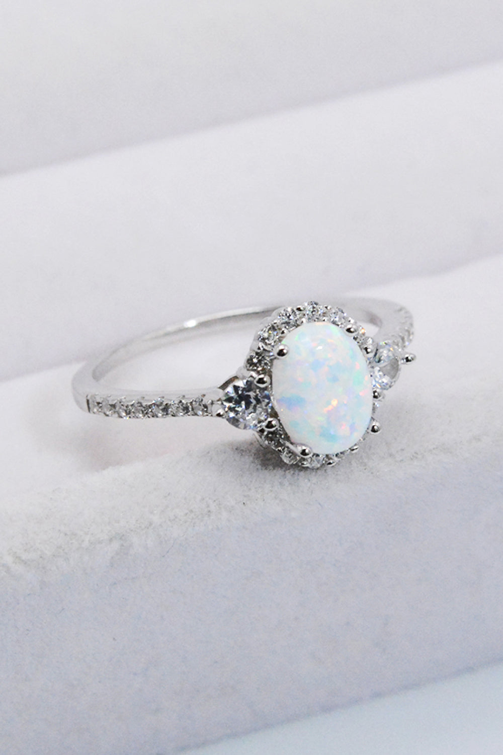 925 Sterling Silver Platinum-Plated Opal Ring - Rings - FITGGINS