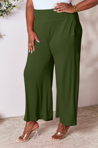 Double Take Full Size Smocked Wide Waistband Wide Leg Pants - Pants - FITGGINS