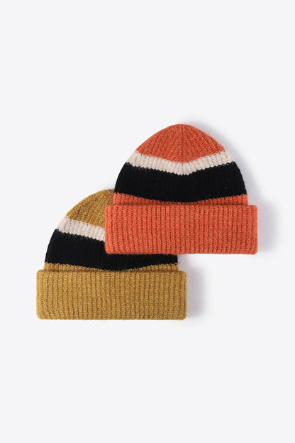 Tricolor Cuffed Knit Beanie - Hats - FITGGINS