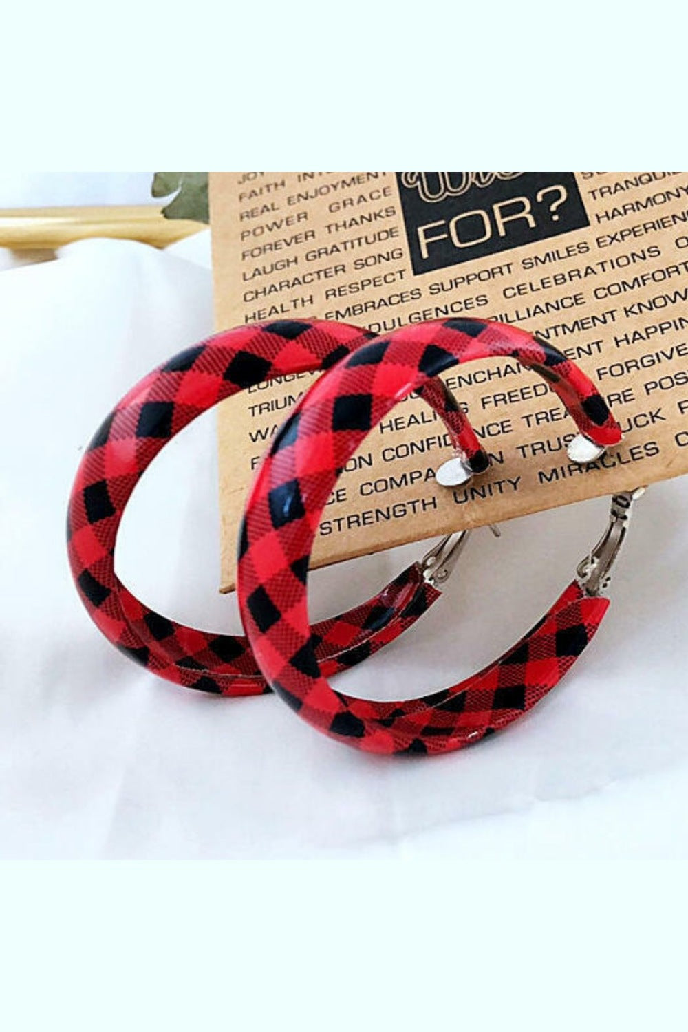 Plaid PU Leather Hoop Earrings - Earrings - FITGGINS