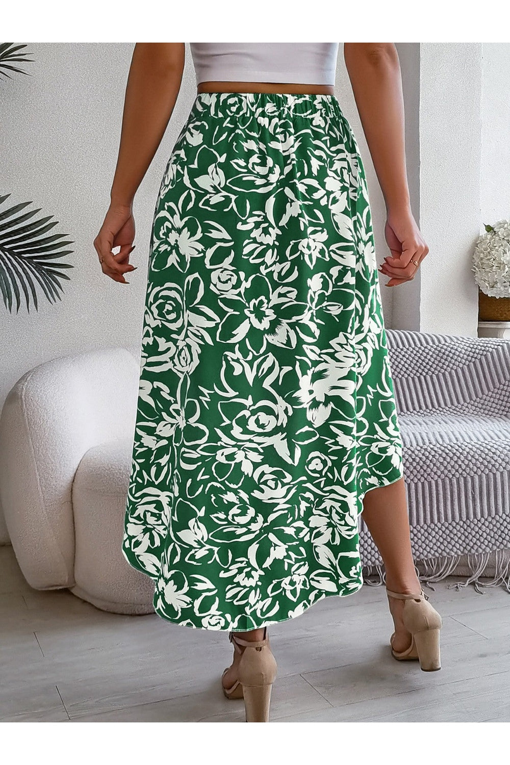 High-Low Printed High Waist Skirt - Shirts - FITGGINS