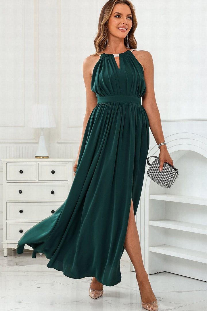 Cutout Ruched Slit Sleeveless Dress - Cocktail Dresses - FITGGINS