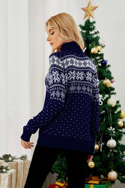 Christmas Snowflake Fair Isle Turtleneck Sweater - Pullover Sweaters - FITGGINS