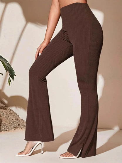 Full-Size High-Waist Flare Active Pants - Plus Size Brown Fitggins