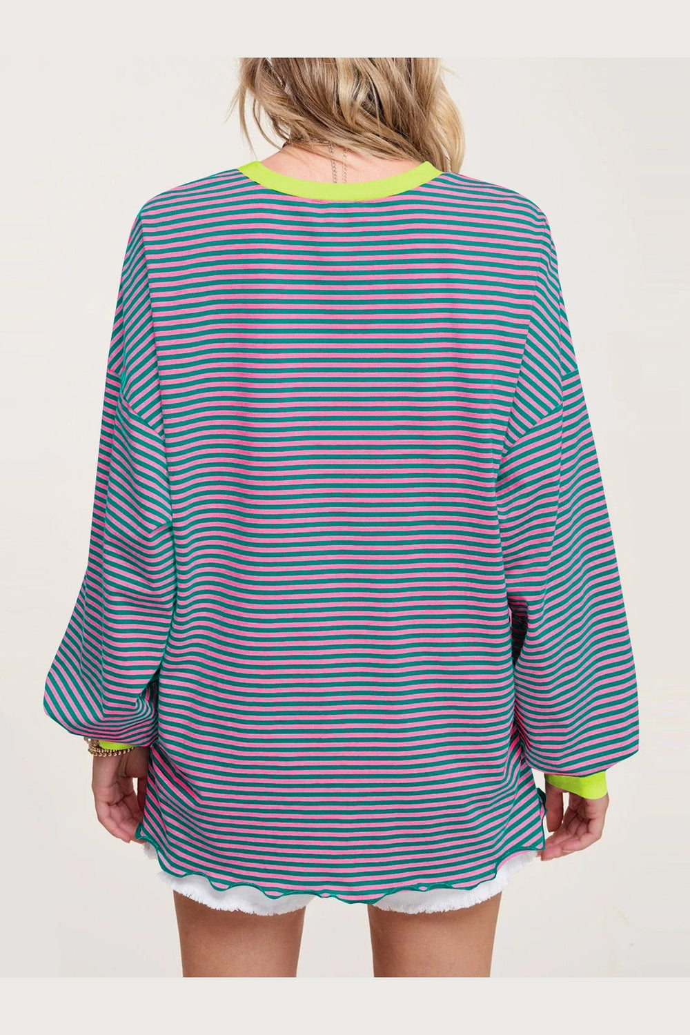 Contrast Striped Long Sleeve Sweatshirt - Sweatshirts & Hoodies - FITGGINS