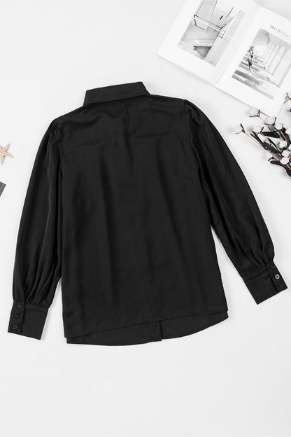 Gathered Detail Puff Sleeve Shirt - Shirts - FITGGINS