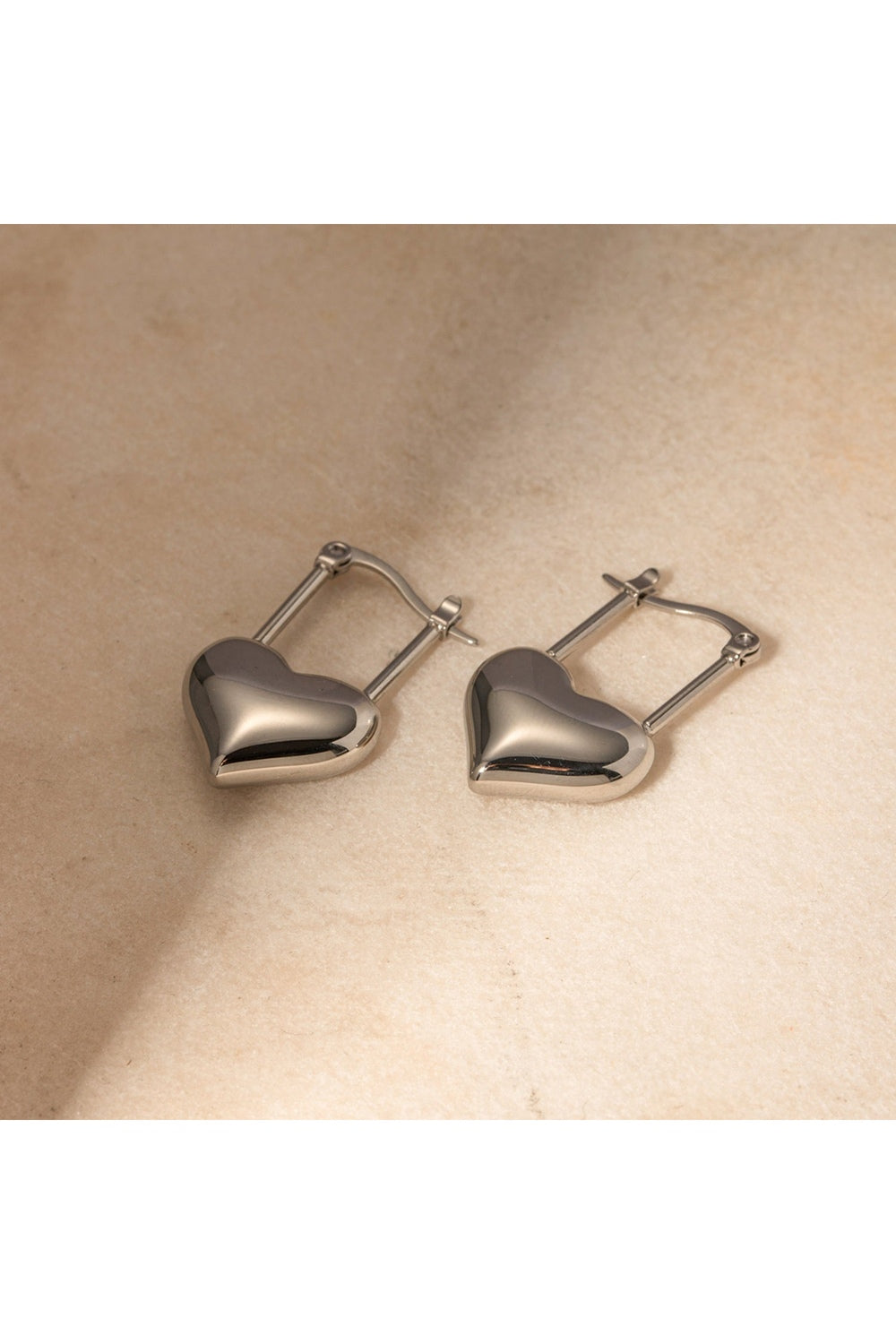 Stainless Steel Heart Lock Drop Earrings - Earrings - FITGGINS