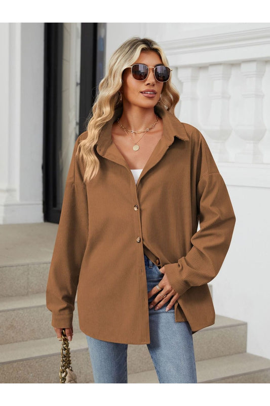 Sheer Collared Long Sleeve Shirt Mustard Fitggins