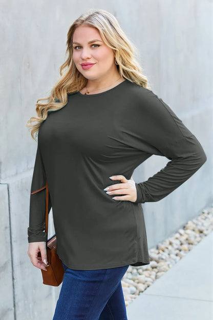 Basic Bae Full Size Round Neck Dropped Shoulder T-Shirt Fitggins