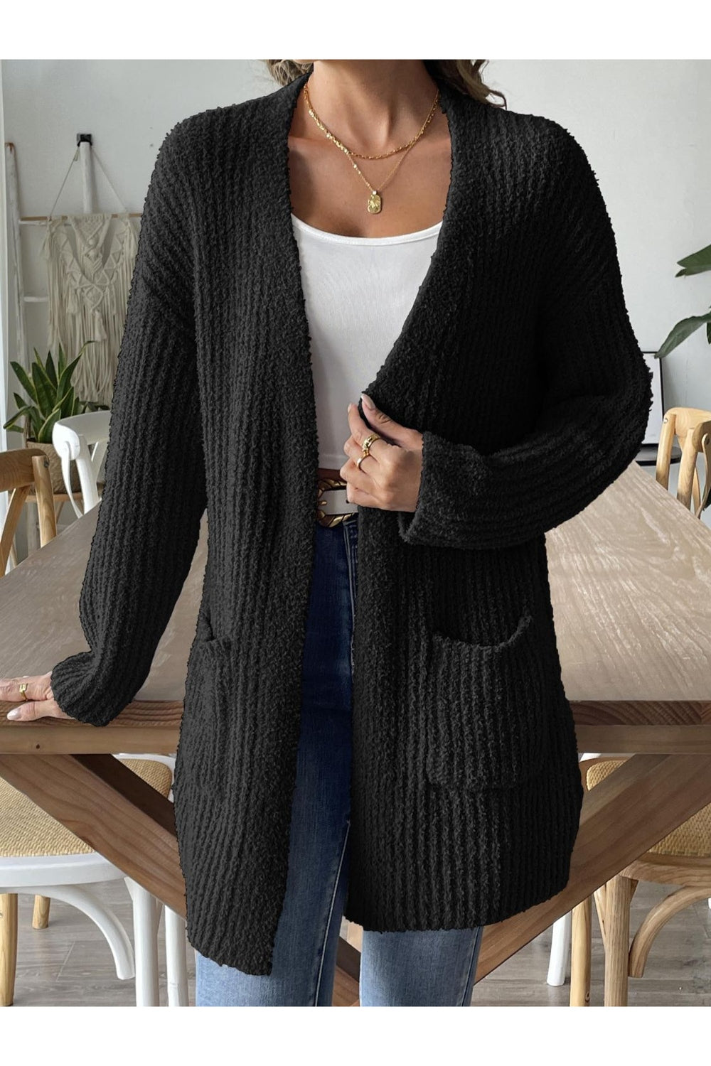 Open Front Long Sleeve Cardigan - Cardigans - FITGGINS