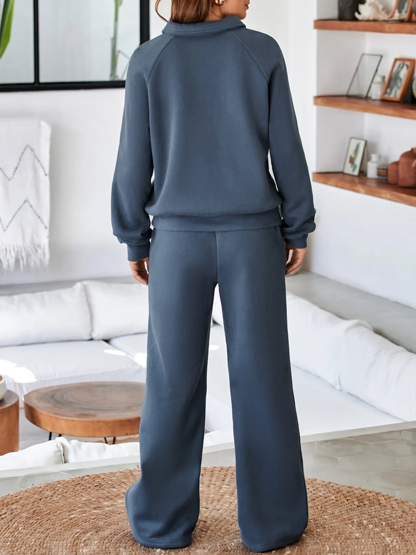 Collared Sweatshirt and High Waist Pants Active Set Fitggins