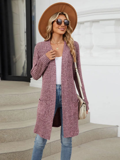 Open Front Long Sleeve Cardigan Deep Purple Fitggins