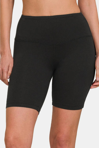 Zenana High Waist Active Shorts Black Fitggins