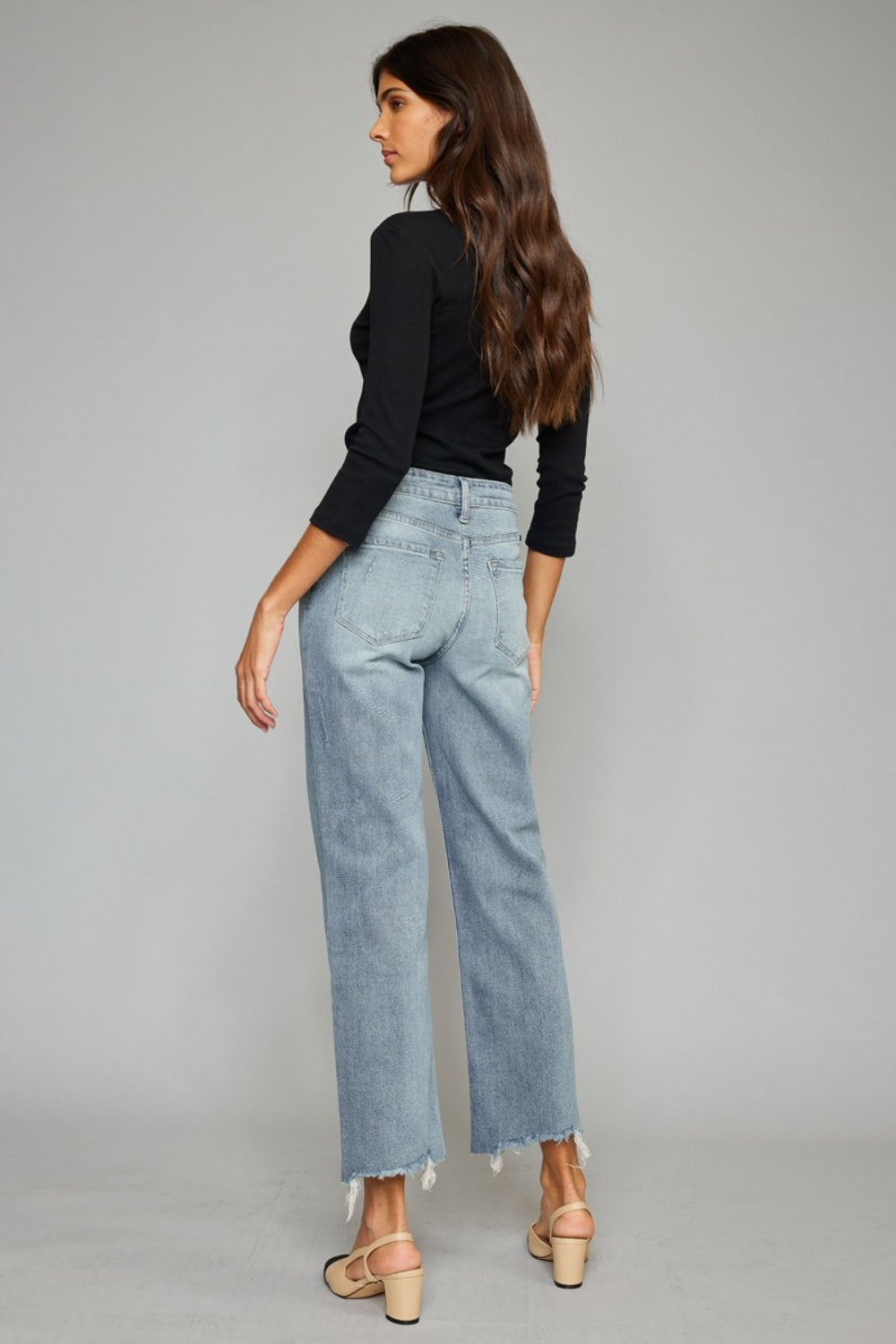 Kancan High Waist Raw Hem Cropped Wide Leg Jeans - Jeans - FITGGINS