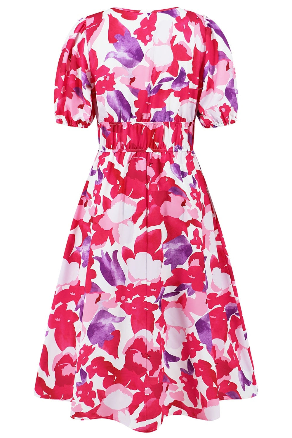 Ruched Printed Surplice Short Sleeve Dress - Casual & Maxi Dresses - FITGGINS