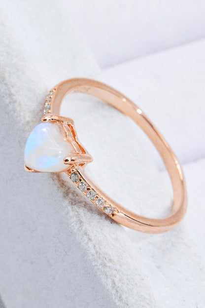 Natural Moonstone Heart 18K Rose Gold-Plated Ring - Rings - FITGGINS