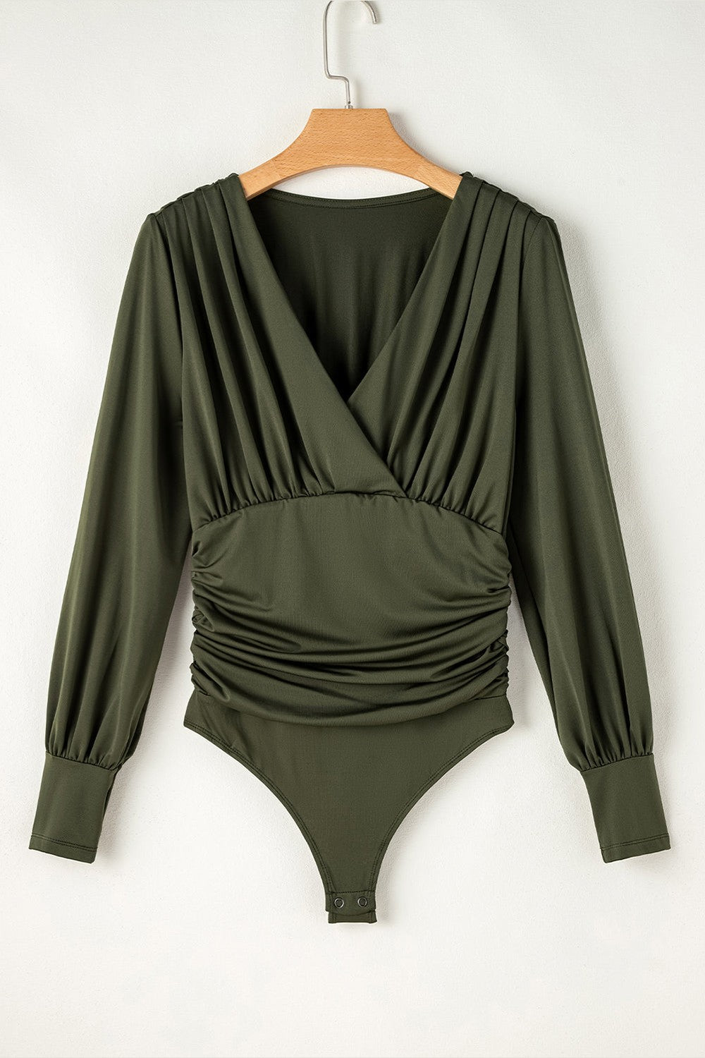 Ruched Surplice Long Sleeve Bodysuit - Bodysuit - FITGGINS